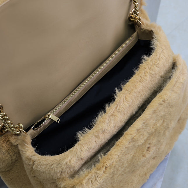 NIKI 47 IN CINNAMON BROWN RABBIT FUR GOLD HARDWARE