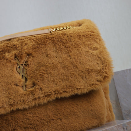 NIKI 47 IN CINNAMON BROWN RABBIT FUR GOLD HARDWARE