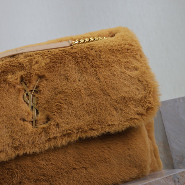 NIKI 47 IN CINNAMON BROWN RABBIT FUR GOLD HARDWARE