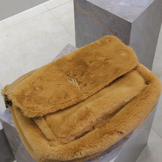 NIKI 47 IN CINNAMON BROWN RABBIT FUR GOLD HARDWARE