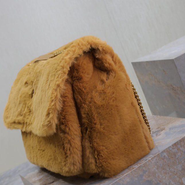 NIKI 47 IN CINNAMON BROWN RABBIT FUR GOLD HARDWARE