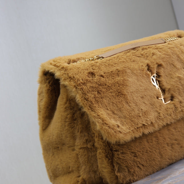 NIKI 47 IN CINNAMON BROWN RABBIT FUR GOLD HARDWARE