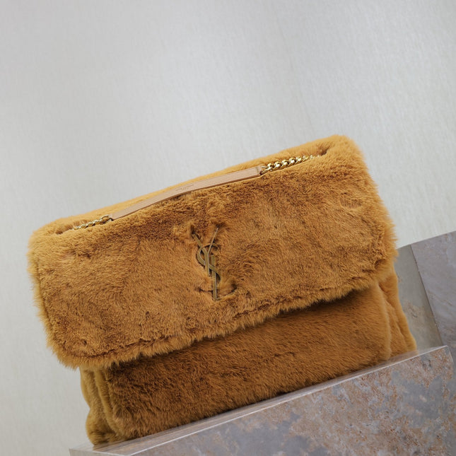 NIKI 47 IN CINNAMON BROWN RABBIT FUR GOLD HARDWARE