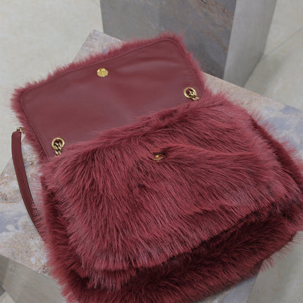 NIKI LARGE 32 IN CURRANT RED RABBIT FUR GOLD HARDWARE