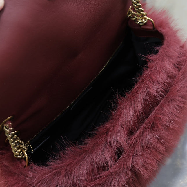 NIKI LARGE 32 IN CURRANT RED RABBIT FUR GOLD HARDWARE