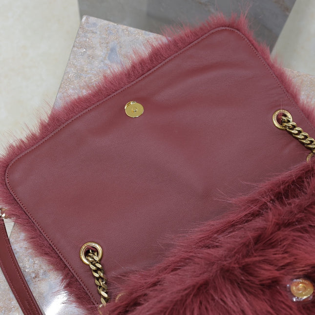 NIKI LARGE 32 IN CURRANT RED RABBIT FUR GOLD HARDWARE