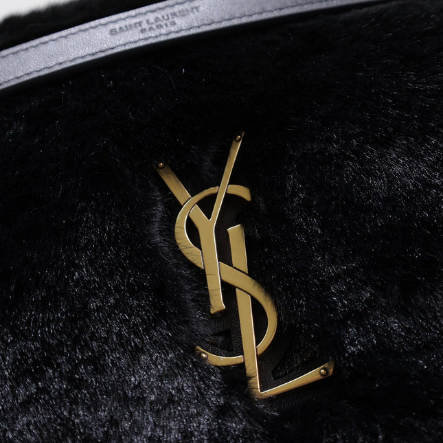 NIKI LARGE 32 IN BLACK RABBIT FUR GOLD HARDWARE