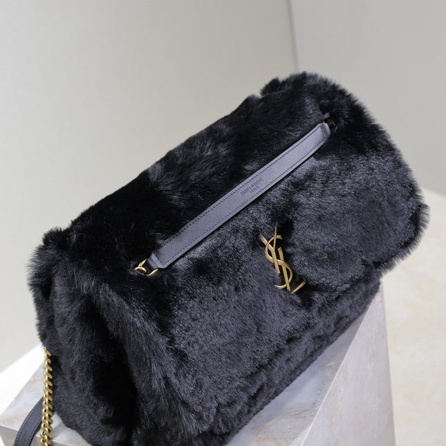 NIKI LARGE 32 IN BLACK RABBIT FUR GOLD HARDWARE