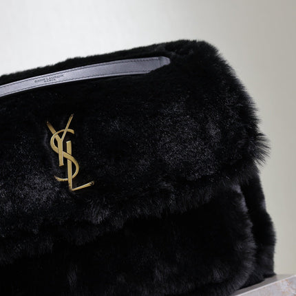 NIKI LARGE 32 IN BLACK RABBIT FUR GOLD HARDWARE