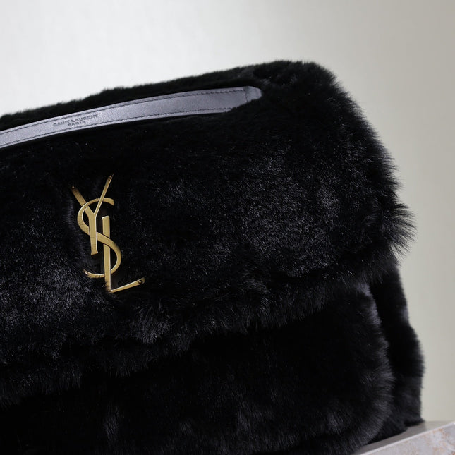 NIKI LARGE 32 IN BLACK RABBIT FUR GOLD HARDWARE