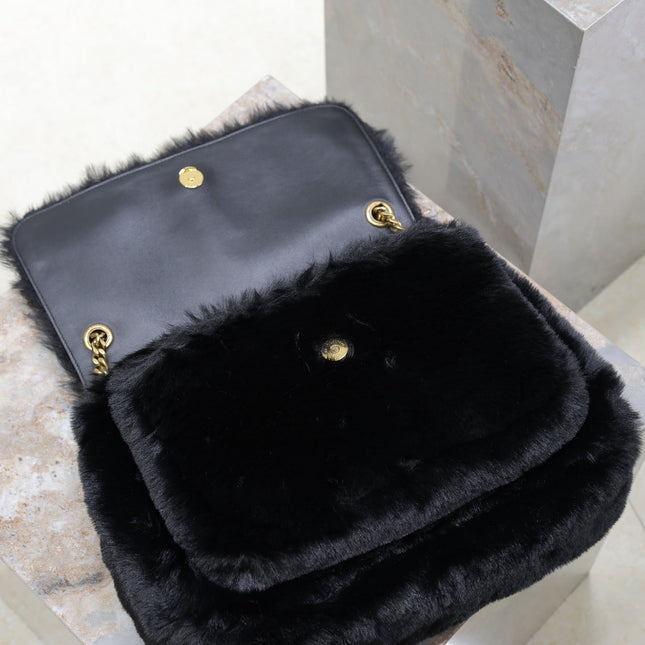 NIKI LARGE 32 IN BLACK RABBIT FUR GOLD HARDWARE