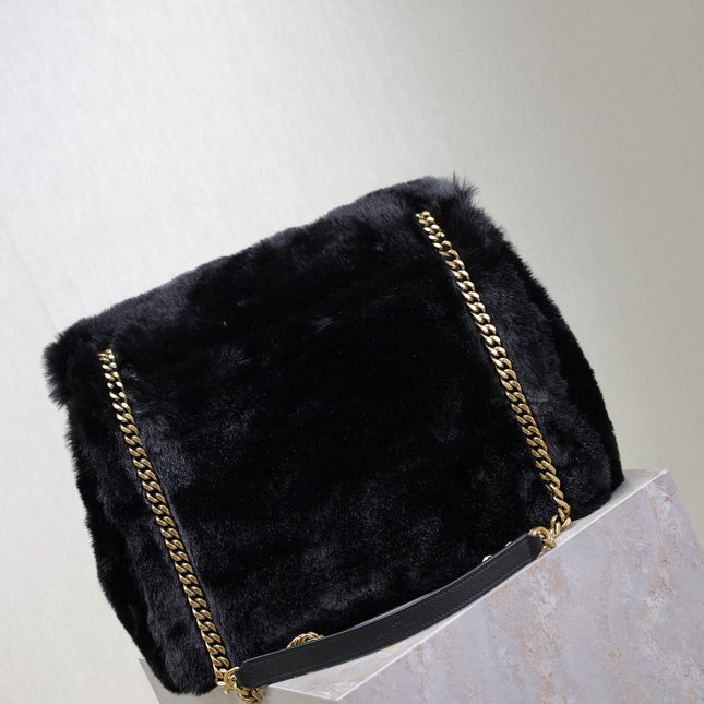 NIKI LARGE 32 IN BLACK RABBIT FUR GOLD HARDWARE