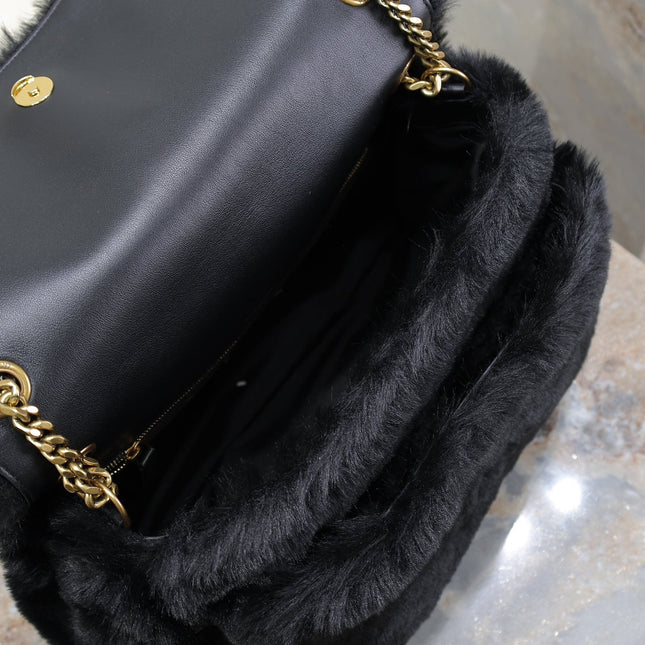 NIKI LARGE 32 IN BLACK RABBIT FUR GOLD HARDWARE