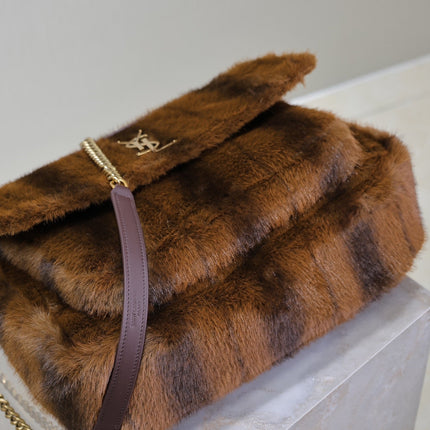 NIKI LARGE 32 IN COFFE BROWN MINK FUR GOLD HARDWARE