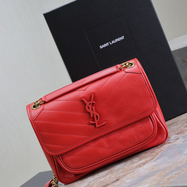 NIKI MEDIUM 28 IN CLASSIC RED LAMBSKIN GOLD HARDWARE