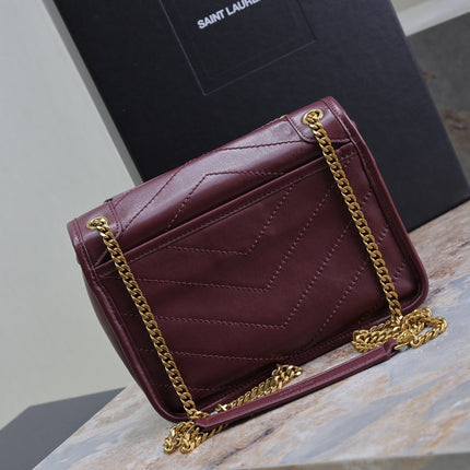 NIKI BABY 22 IN WINE RED LAMBSKIN GOLD CHAIN