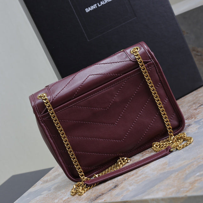 NIKI BABY 22 IN WINE RED LAMBSKIN GOLD CHAIN