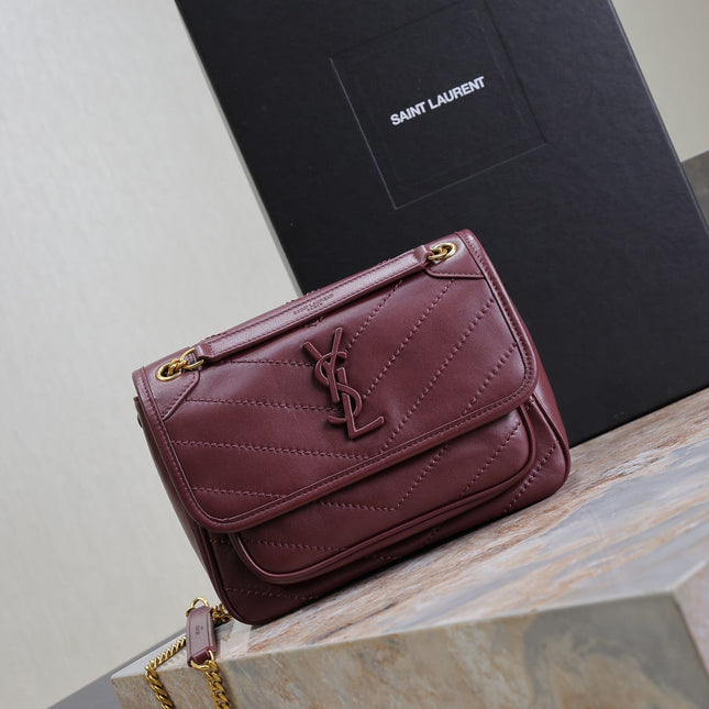 NIKI BABY 22 IN WINE RED LAMBSKIN GOLD CHAIN