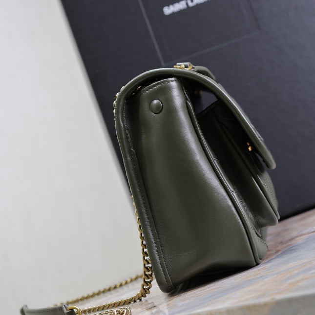 NIKI BABY 22 IN UNIFORM GREEN LAMBSKIN GOLD CHAIN