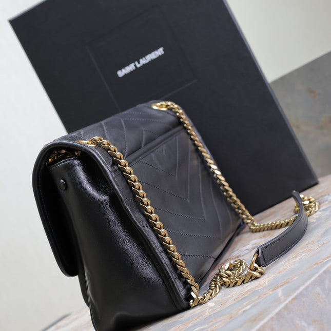 NIKI MEDIUM 28 IN BLACK LAMBSKIN BLACK LOGO GOLD CHAIN