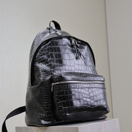 CITY BACKPACK 38 IN BLACK CROCODILE EMBOSSED CALFSKIN