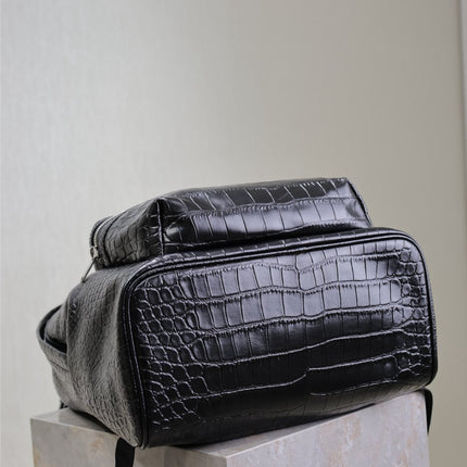 CITY BACKPACK 38 IN BLACK CROCODILE EMBOSSED CALFSKIN