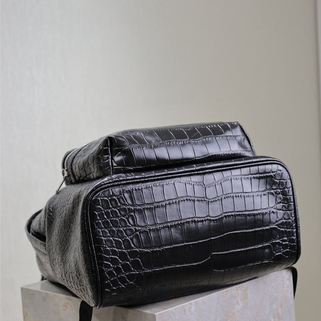 CITY BACKPACK 38 IN BLACK CROCODILE EMBOSSED CALFSKIN