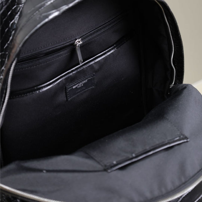 CITY BACKPACK 38 IN BLACK CROCODILE EMBOSSED CALFSKIN