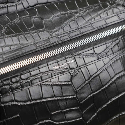 CITY BACKPACK 38 IN BLACK CROCODILE EMBOSSED CALFSKIN