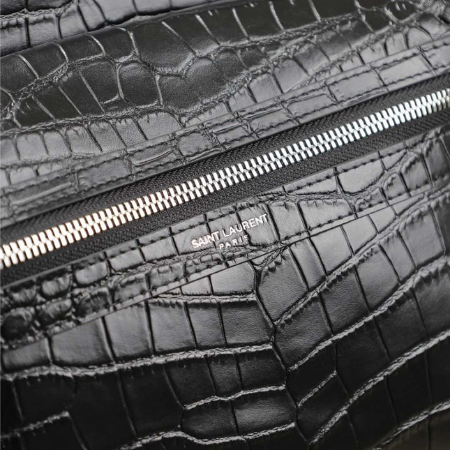 CITY BACKPACK 38 IN BLACK CROCODILE EMBOSSED CALFSKIN