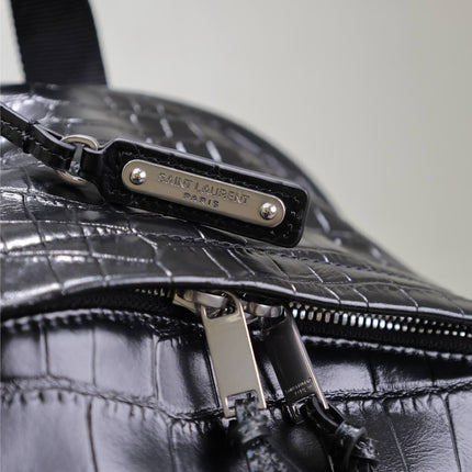 CITY BACKPACK 38 IN BLACK CROCODILE EMBOSSED CALFSKIN