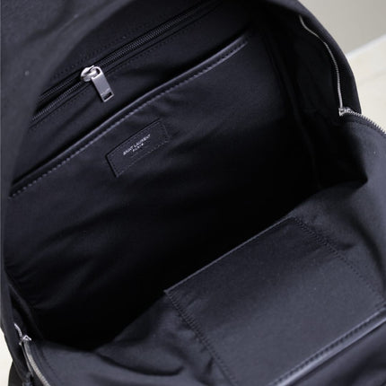 CITY BACKPACK 38 IN BLACK CANVAS WITH WHITE EMBROIDED LOGO