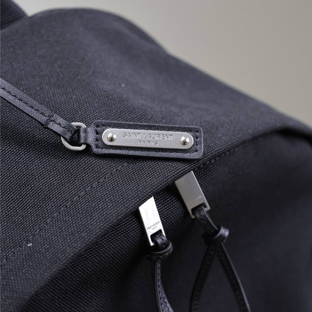CITY BACKPACK 38 IN BLACK CANVAS WITH WHITE EMBROIDED LOGO