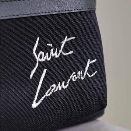 CITY BACKPACK 38 IN BLACK CANVAS WITH WHITE EMBROIDED LOGO