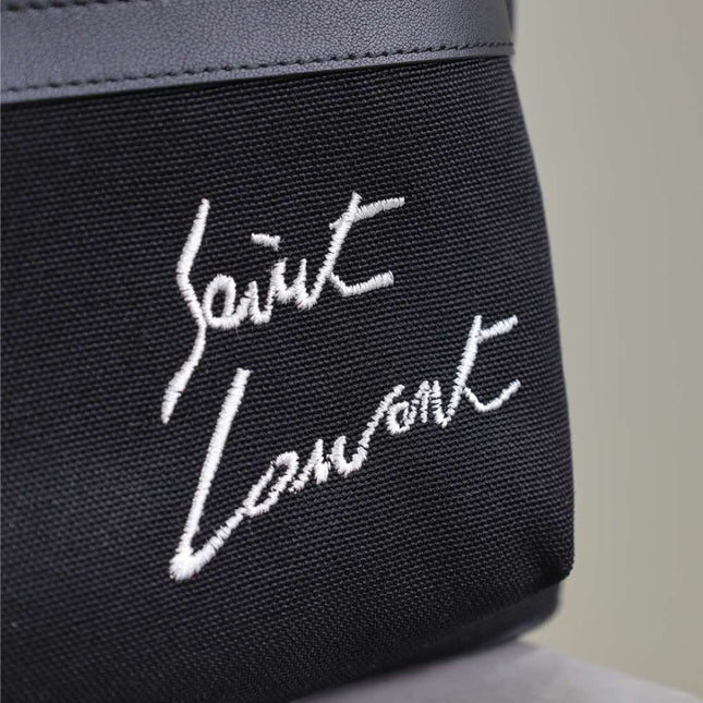 CITY BACKPACK 38 IN BLACK CANVAS WITH WHITE EMBROIDED LOGO