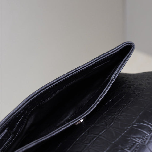 WEST HOLLYWOOD BAG 28 IN BLACK CROCODILE TEXTURED CALFSKIN SILVER HARDWARE