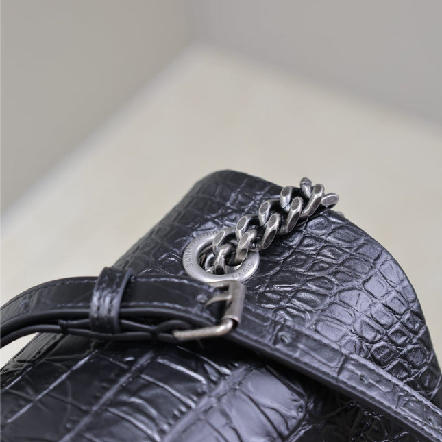 WEST HOLLYWOOD BAG 28 IN BLACK CROCODILE TEXTURED CALFSKIN SILVER HARDWARE