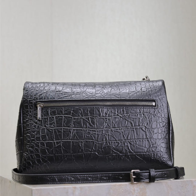 WEST HOLLYWOOD BAG 28 IN BLACK CROCODILE TEXTURED CALFSKIN SILVER HARDWARE