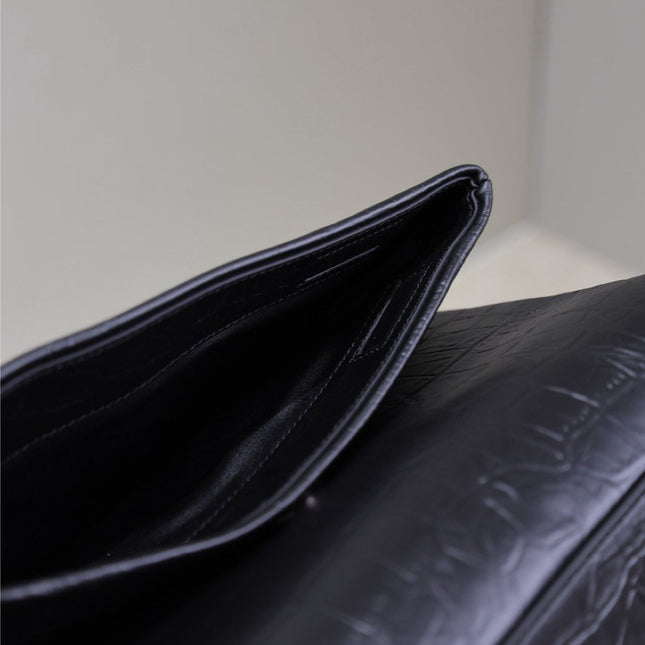 WEST HOLLYWOOD BAG 24 IN BLACK CROCODILE TEXTURED CALFSKIN SILVER HARDWARE