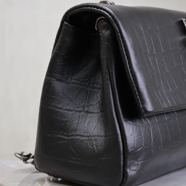 WEST HOLLYWOOD BAG 24 IN BLACK CROCODILE TEXTURED CALFSKIN SILVER HARDWARE
