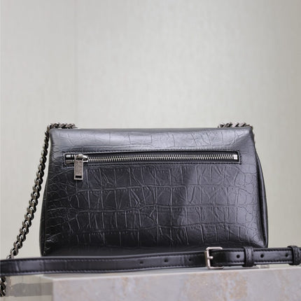 WEST HOLLYWOOD BAG 24 IN BLACK CROCODILE TEXTURED CALFSKIN SILVER HARDWARE