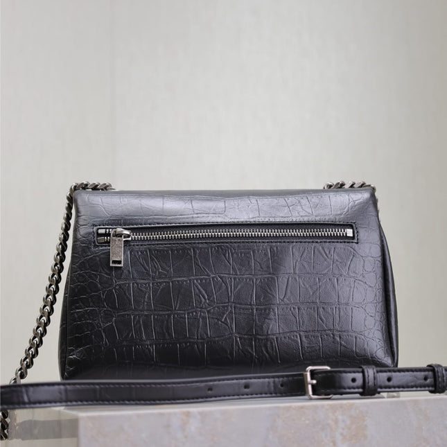 WEST HOLLYWOOD BAG 24 IN BLACK CROCODILE TEXTURED CALFSKIN SILVER HARDWARE