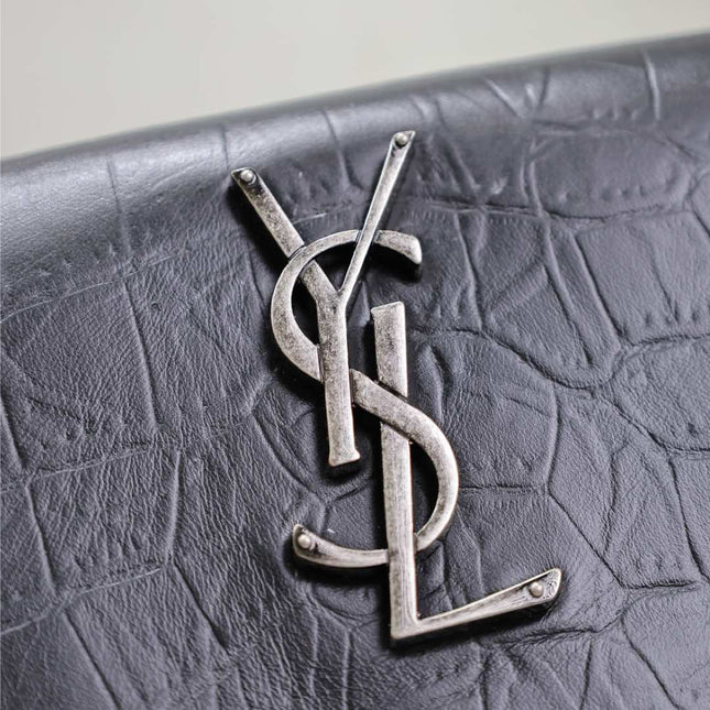 WEST HOLLYWOOD BAG 24 IN BLACK CROCODILE TEXTURED CALFSKIN SILVER HARDWARE