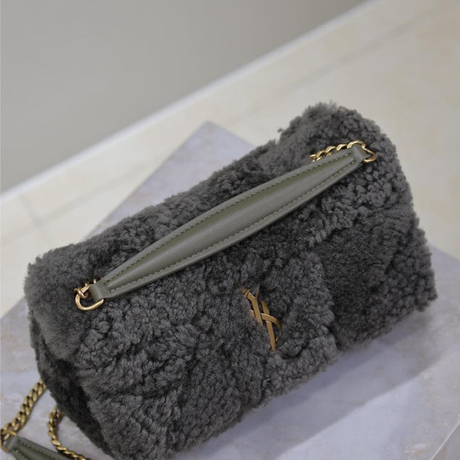 JAMIE BAG 20 IN DARK GRAY LAMB WOOL