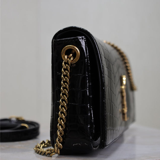 KATE 99 MEDIUM BAG 26 IN BLACK CROCODILE-EMBOSSED CALFSKIN COPPER HARDWARE