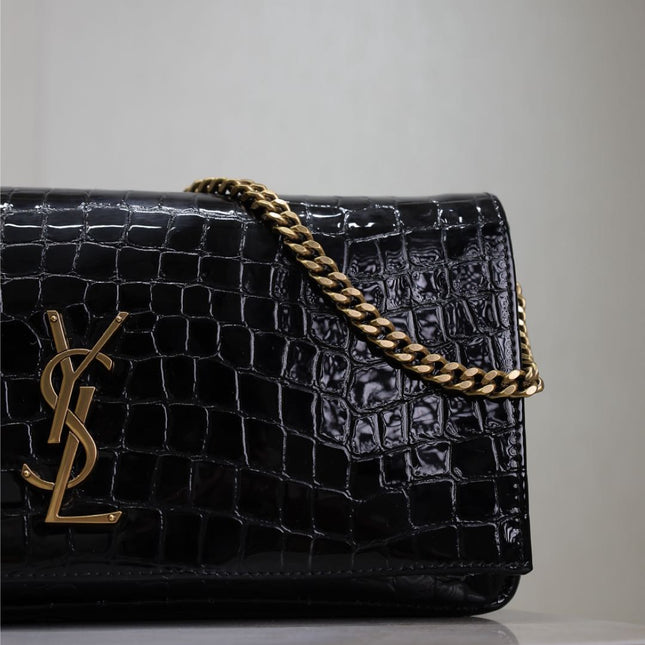 KATE 99 MEDIUM BAG 26 IN BLACK CROCODILE-EMBOSSED CALFSKIN COPPER HARDWARE