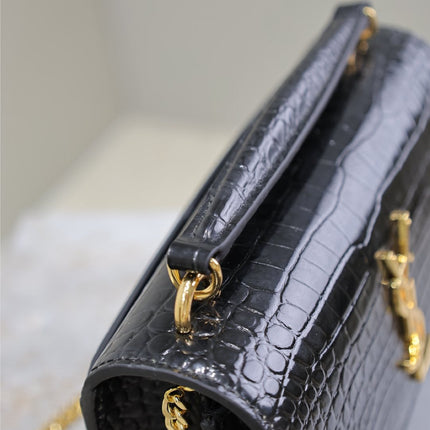 SUNSET SMALL BAG 19 IN BLACK CROCODILE-EMBOSSED CALFSKIN COPPER HARDWARE