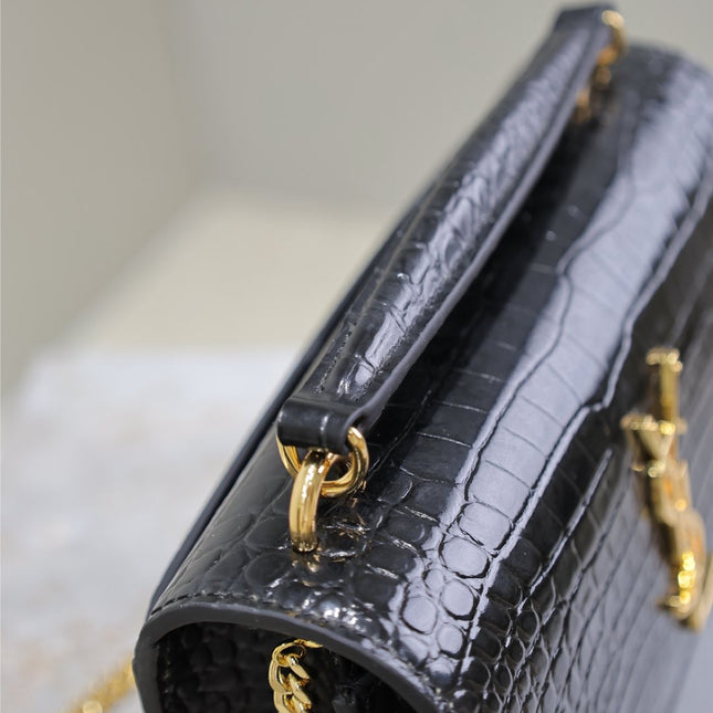 SUNSET SMALL BAG 19 IN BLACK CROCODILE-EMBOSSED CALFSKIN COPPER HARDWARE