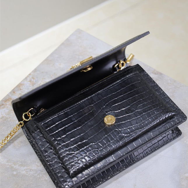 SUNSET SMALL BAG 19 IN BLACK CROCODILE-EMBOSSED CALFSKIN COPPER HARDWARE