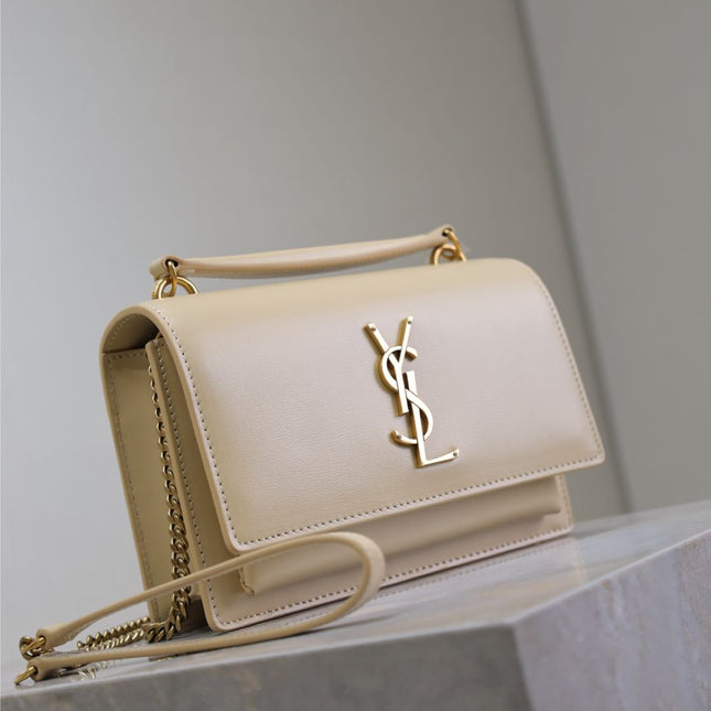 SUNSET SMALL BAG 19 IN BEIGE CALFSKIN GOLD HARDWARE